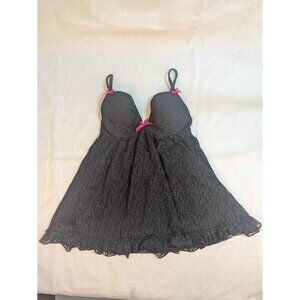 La Senza Women's Pink/Black Nylon Blend Sleeveless Babydoll Sexy Lingerie Medium